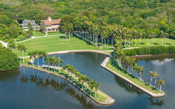 Aerial view of Deering Estate and bay