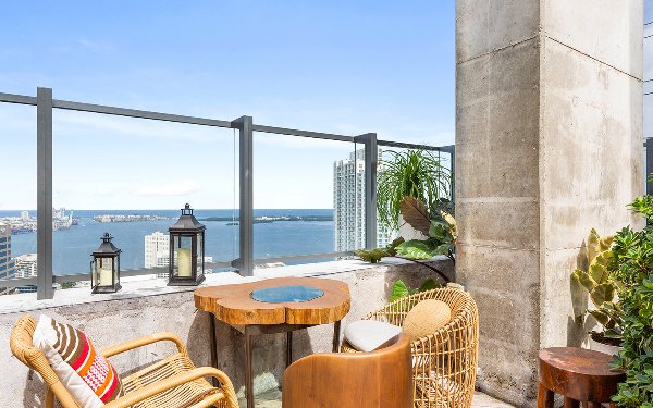 Waterfront seating area at Sugar