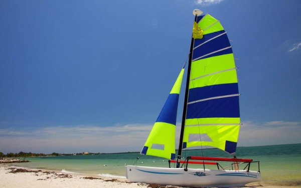 Hobie sailboat on the beach