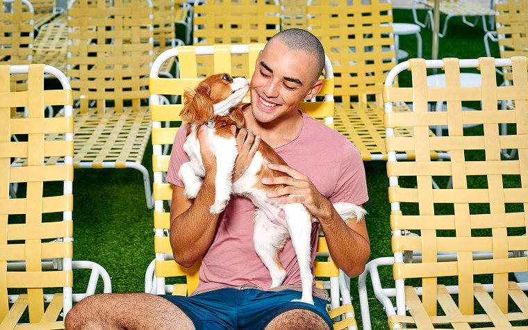 Dog and owner lounging at The Standard Spa Dog and owner lounging at The Standard Spa