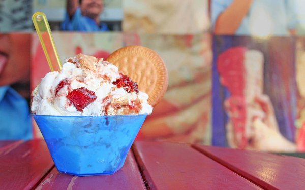 Ice cream in a bowl with a cookie