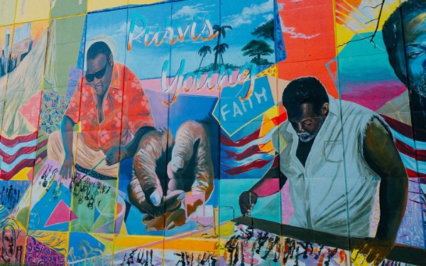 Colorful Faith mural by Purvis Young in Historic Overtown