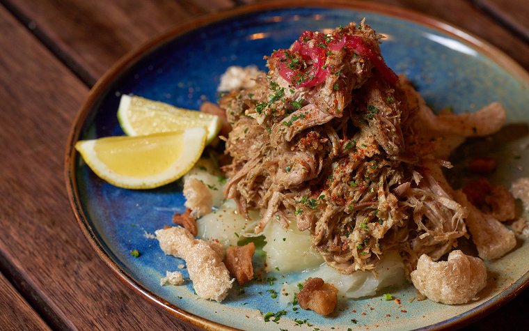 Plate with Lechon (Pork) at Cafe La Trova, Photo by Ruben Cabrera Plate with Lechon (Pork) at Cafe La Trova, Photo by Ruben Cabrera