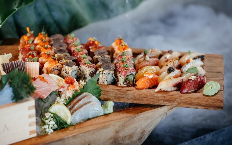 Maki selection at MILA a variety of different sushi rolls, or maki Maki selection at MILA a variety of different sushi rolls, or maki