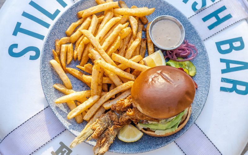 Crispy fried fish sandwich at Stiltsville Fish Bar Crispy fried fish sandwich at Stiltsville Fish Bar
